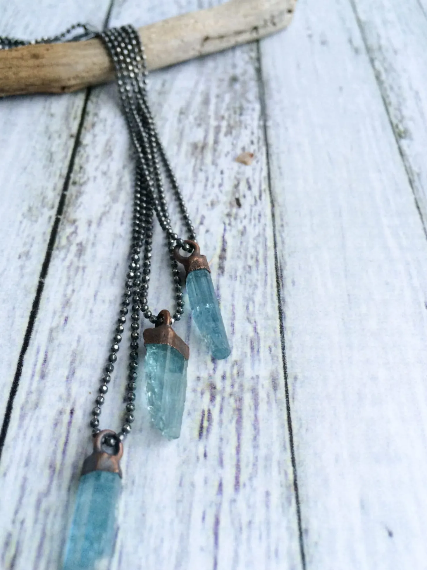 Aquamarine crystal necklace | Raw aquamarine sterling jewelry
