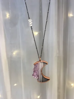 Crystal Moon Necklace | Druzy crystal necklace