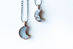 Druzy crystal moon necklace | Electroformed druzy necklace