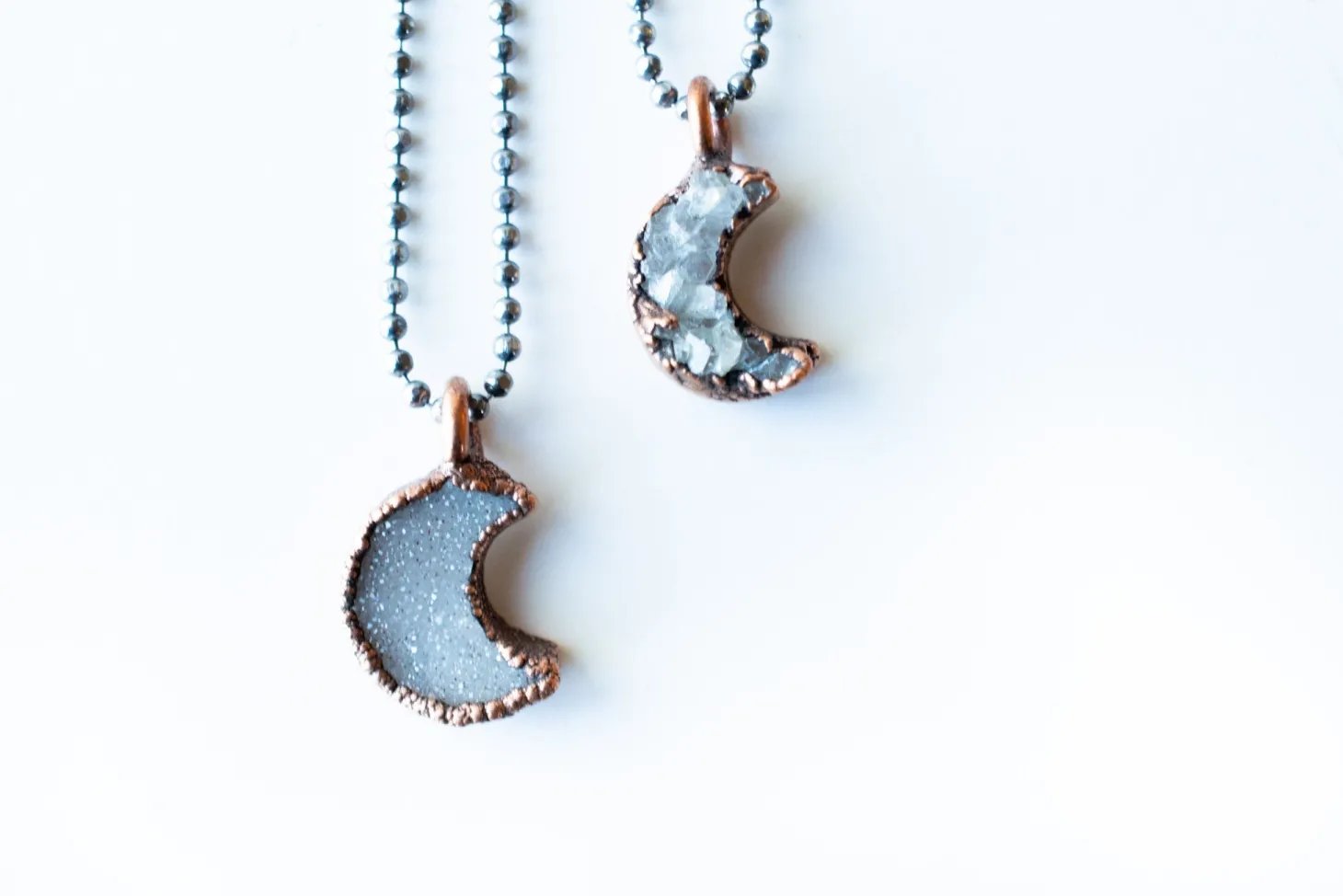 Druzy crystal moon necklace | Electroformed druzy necklace