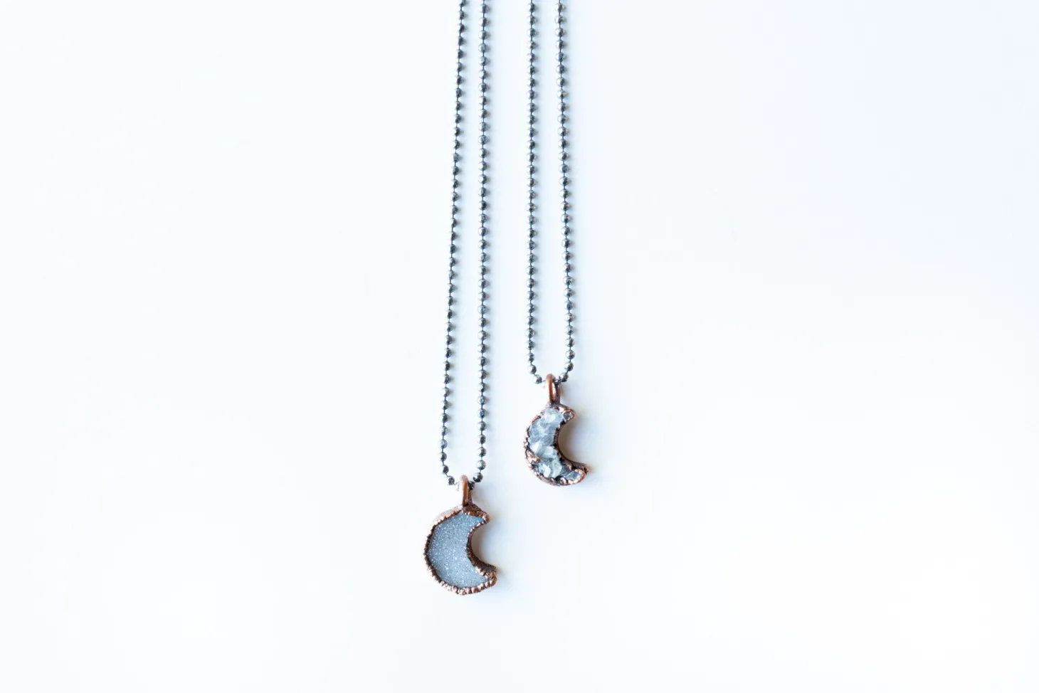 Druzy crystal moon necklace | Electroformed druzy necklace
