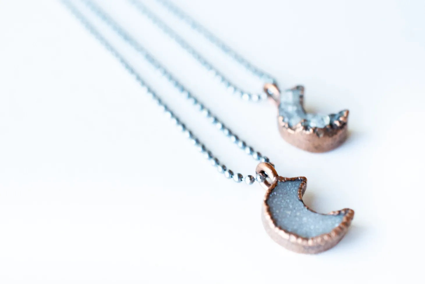 Druzy crystal moon necklace | Electroformed druzy necklace