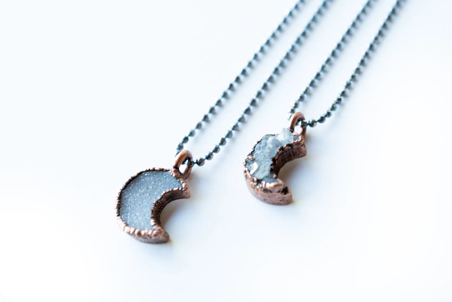 Druzy crystal moon necklace | Electroformed druzy necklace
