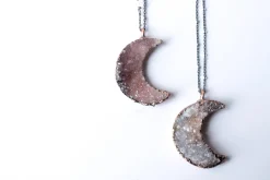 Druzy Moon Necklace | Crescent Moon Necklace