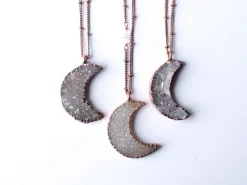 Druzy Moon Necklace | Crescent Moon Necklace