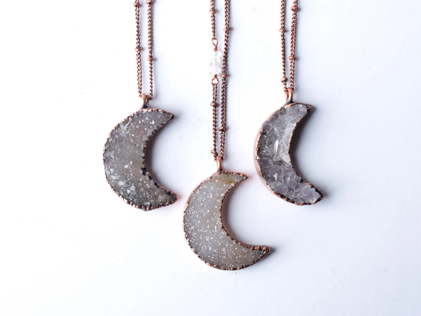 Druzy Moon Necklace | Crescent Moon Necklace