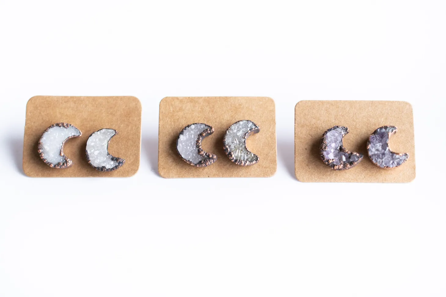 Druzy moon studs | Moon earrings