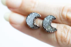 Druzy moon studs | Moon earrings