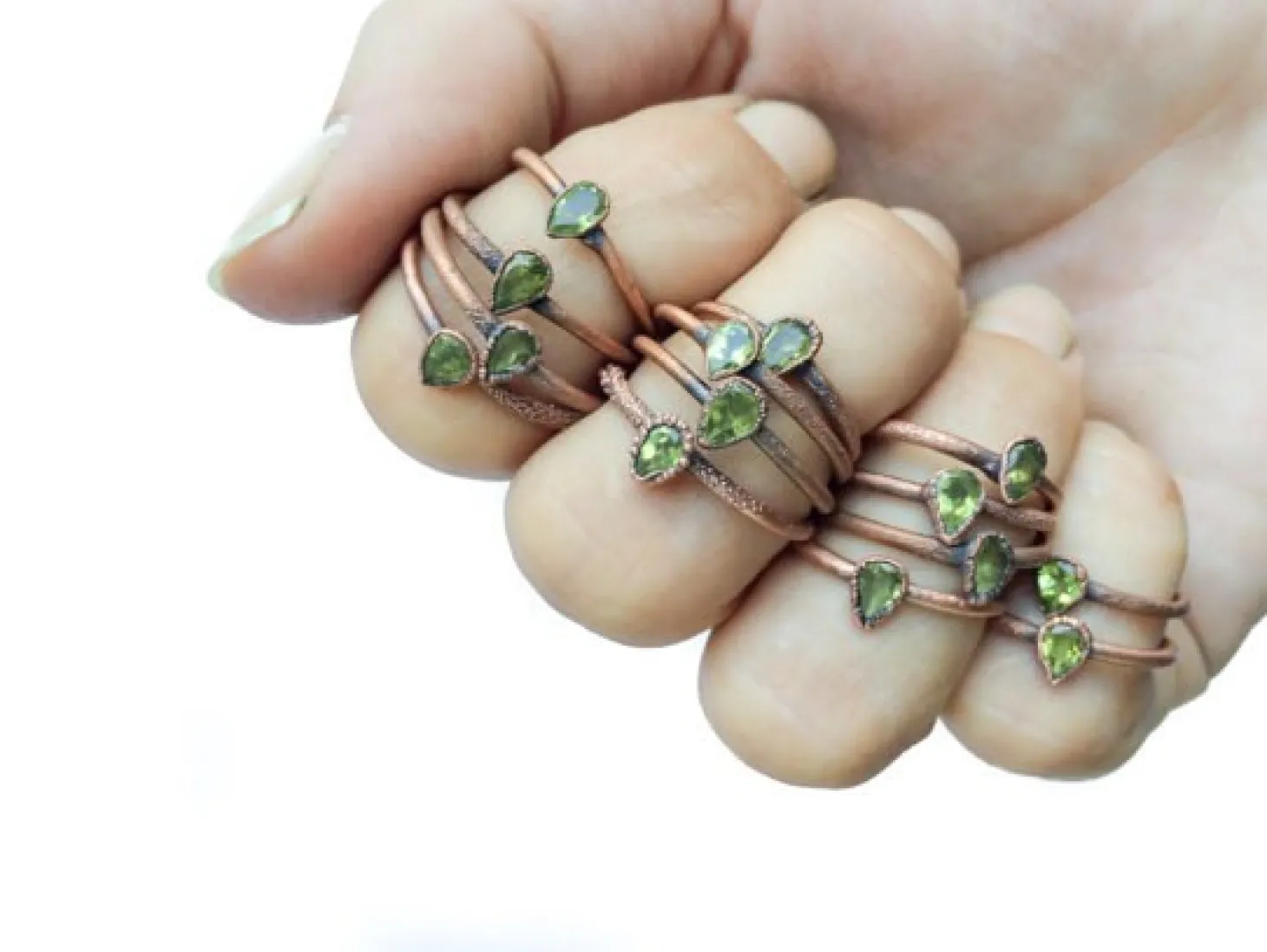 Green Peridot ring | Faceted peridot stacking ring