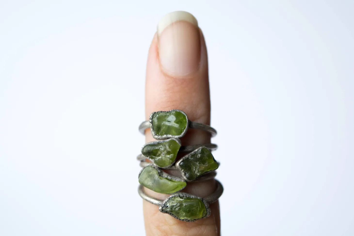 Green Peridot ring | Raw peridot ring