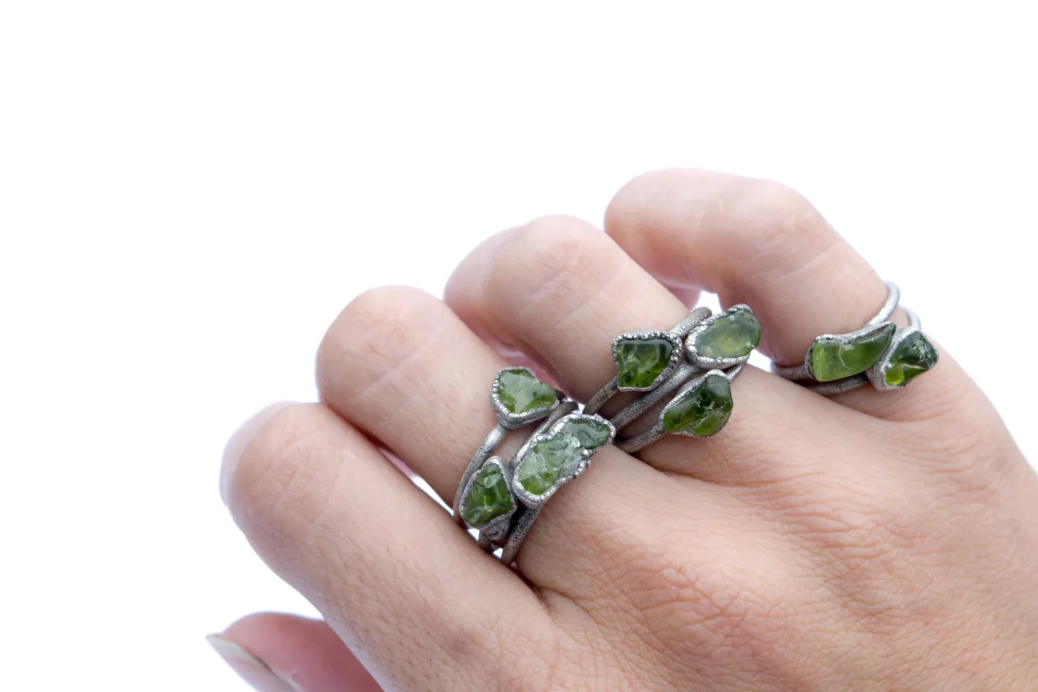 Green Peridot ring | Raw peridot ring