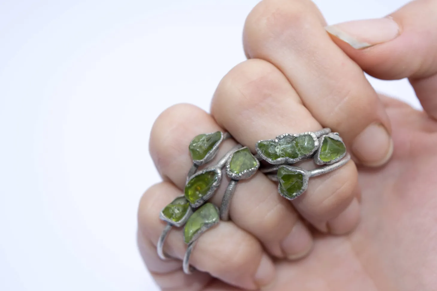 Green Peridot ring | Raw peridot ring