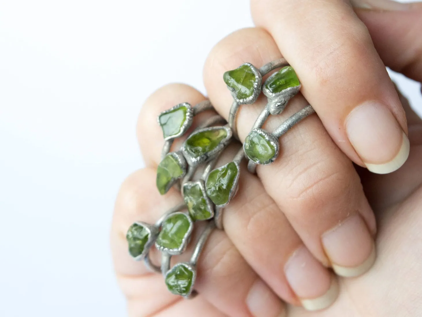 Green Peridot ring | Raw peridot ring