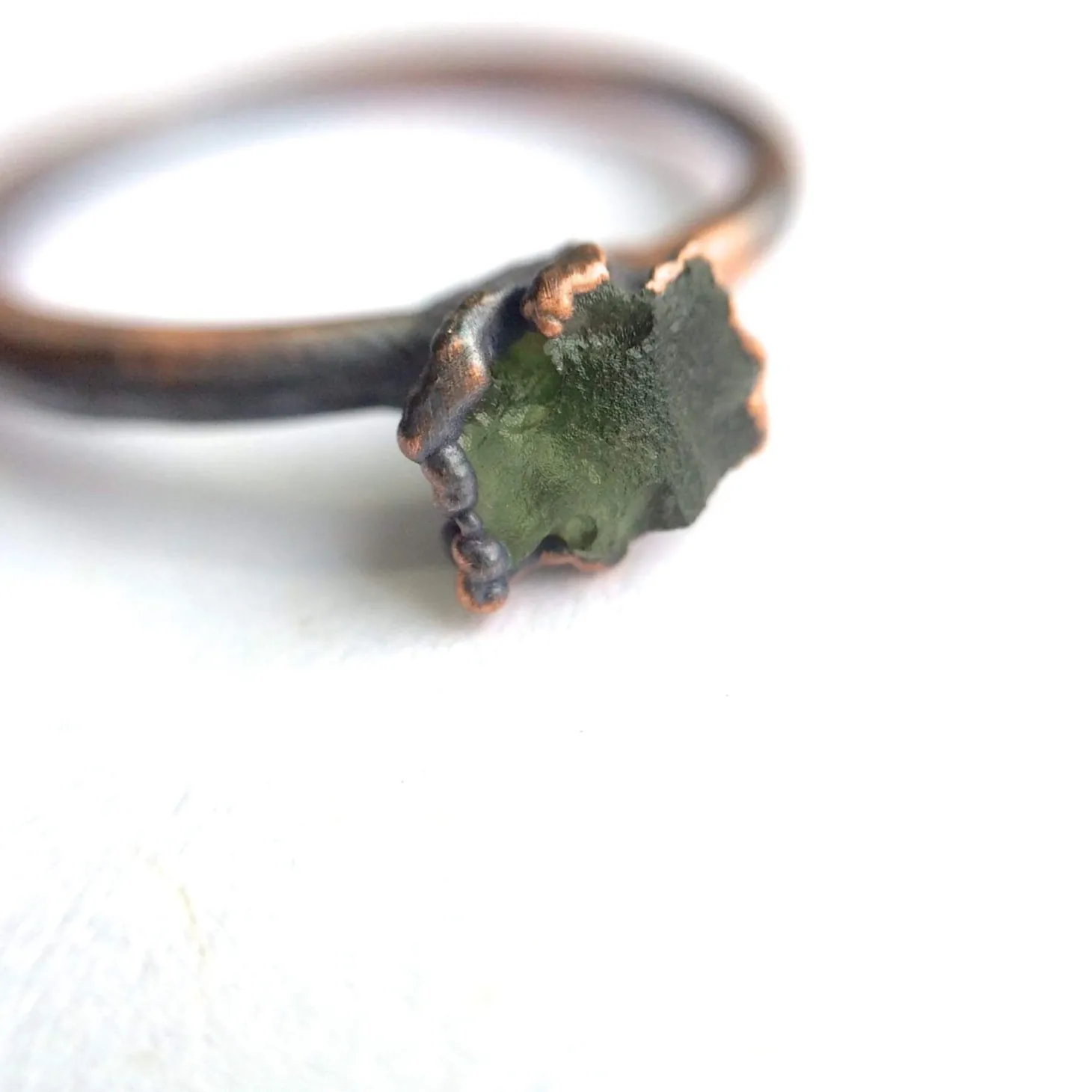 Moldavite ring | Raw moldavite stacking ring