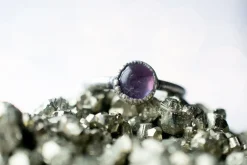 Oxidized Silver Amethyst statement ring | Amethyst orb ring