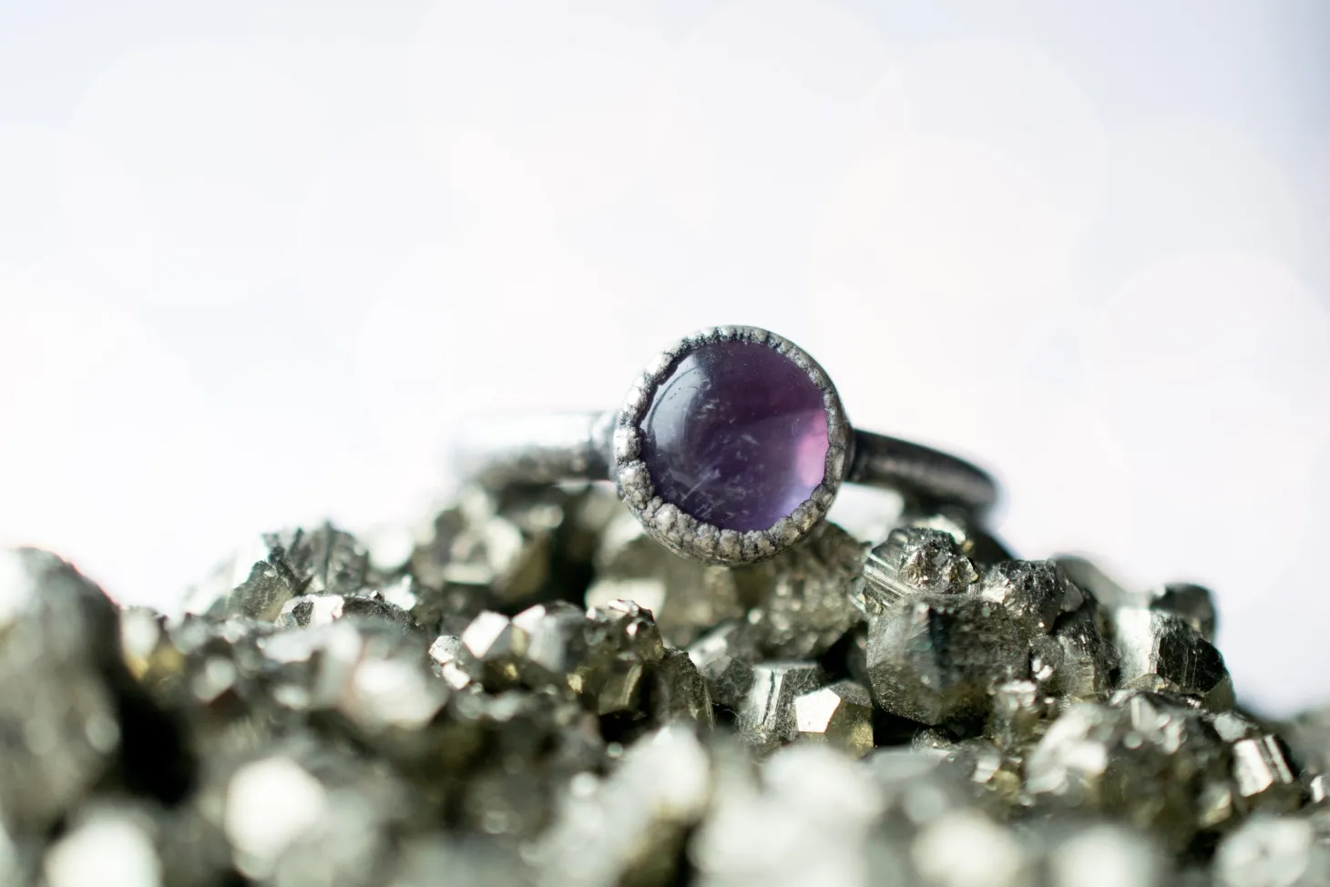Oxidized Silver Amethyst statement ring | Amethyst orb ring