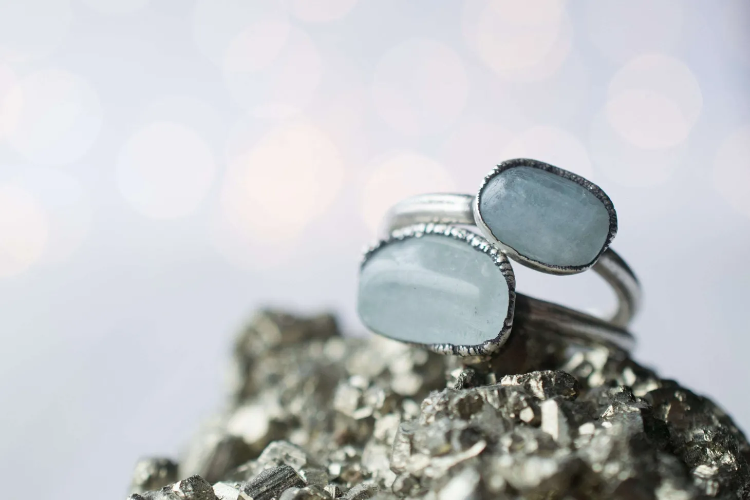 Oxidized Silver Aquamarine ring | Raw aquamarine ring