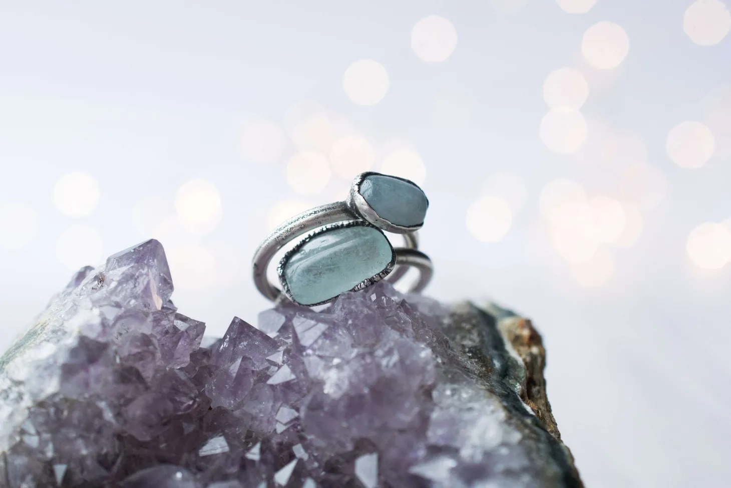 Oxidized Silver Aquamarine ring | Raw aquamarine ring