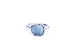 Oxidized Silver Aquamarine ring | Raw aquamarine ring