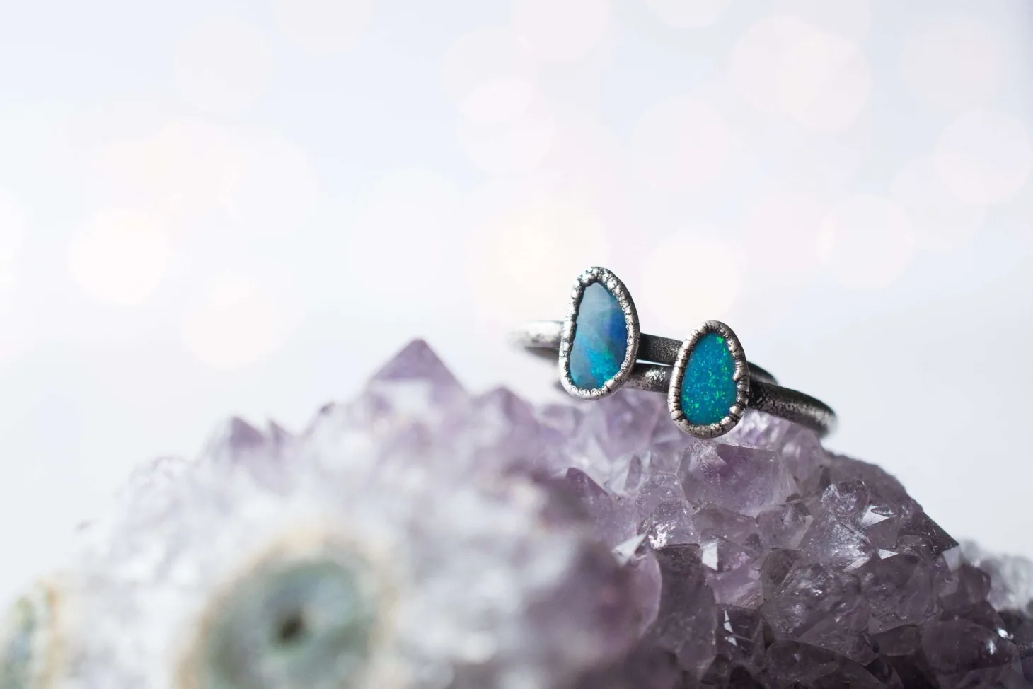 Oxidized Silver Opal Ring | Fiery opal ring