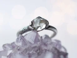 Oxidized silver raw crystal ring | Herkimer diamond ring