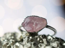 Oxidized Silver Rose Quartz ring | Simple stone stacking ring