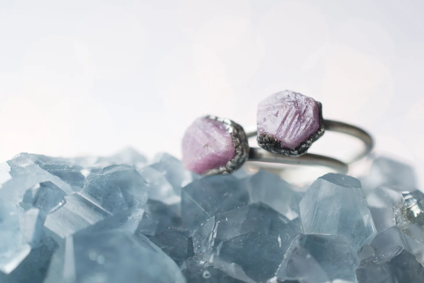 Oxidized Silver Ruby ring | Red ruby crystal ring