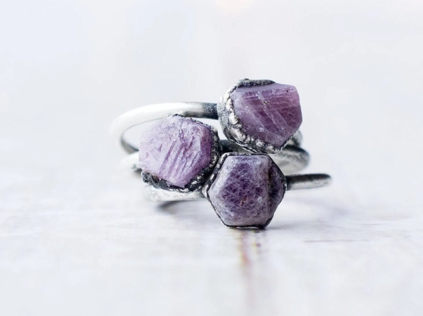 Oxidized Silver Ruby ring | Red ruby crystal ring