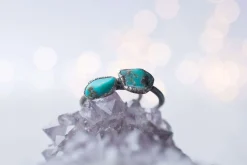 Oxidized silver turquoise ring | Raw turquoise stacking ring