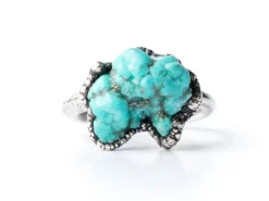 Oxidized silver turquoise ring | Raw turquoise stacking ring