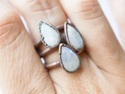 Rainbow moonstone ring | Simple stone stacking ring