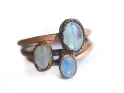 Rainbow moonstone ring | Simple stone stacking ring