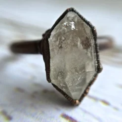 Raw crystal ring | anthraxolite quartz diamond ring
