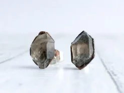 Raw crystal studs | Herkimer diamond antraxolite stud earrings