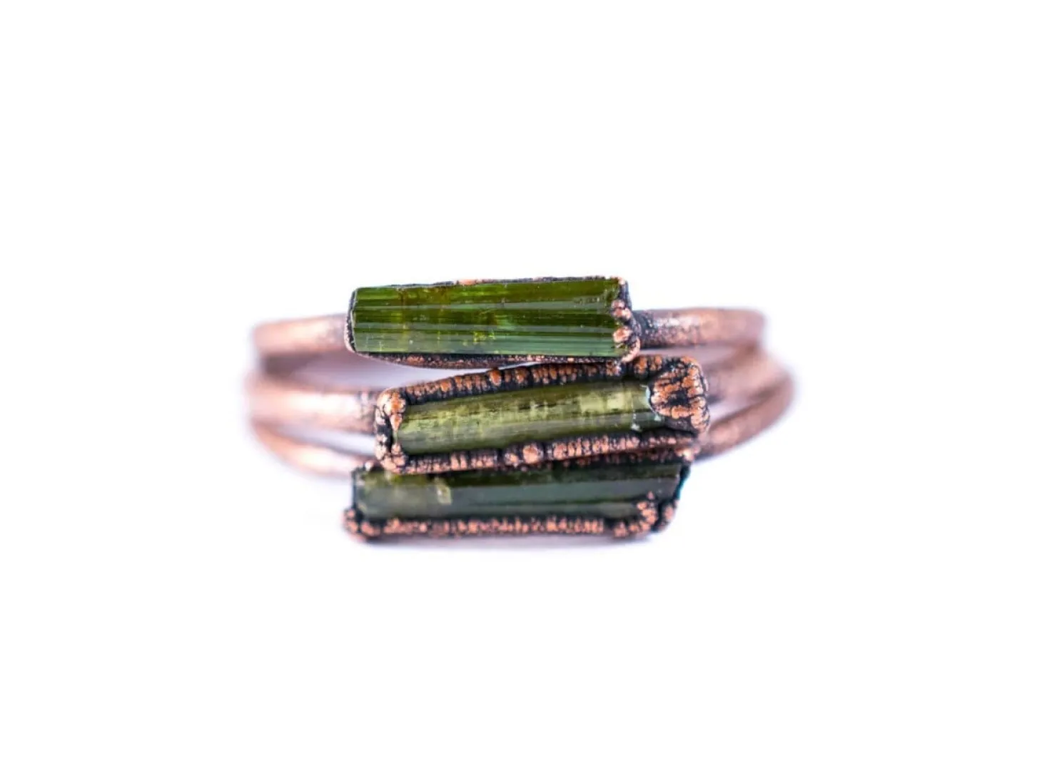 Raw tourmaline ring | Green tourmaline crystal ring