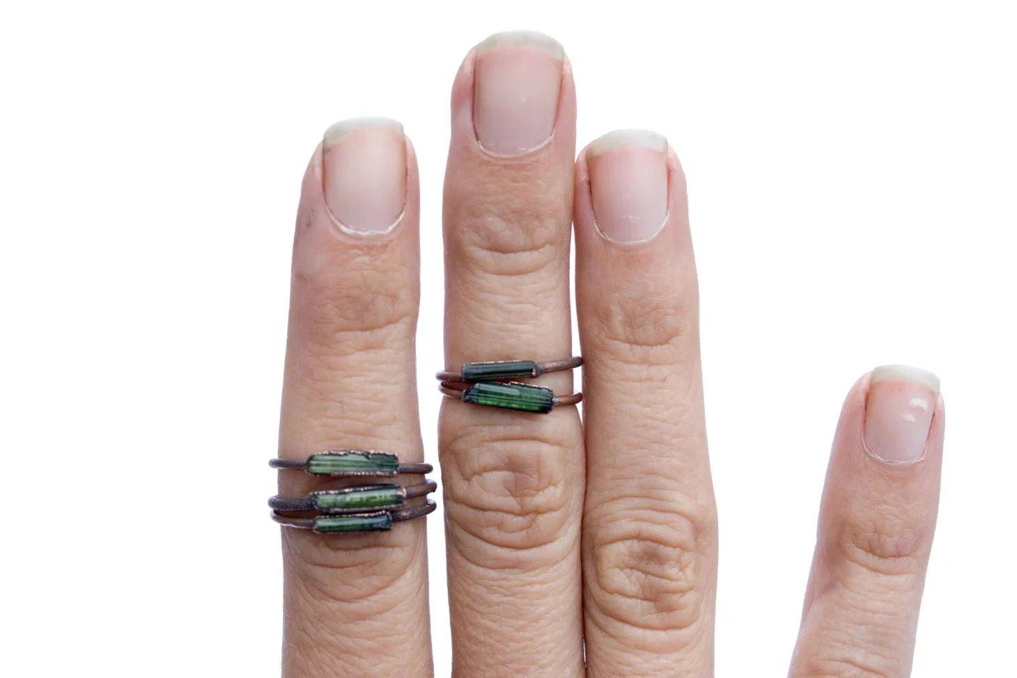 Raw tourmaline ring | Green tourmaline crystal ring