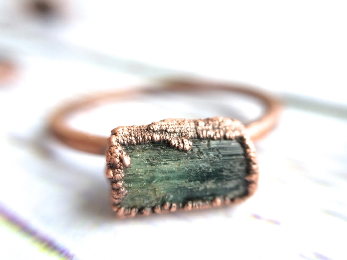 Raw tourmaline ring | Green tourmaline crystal ring