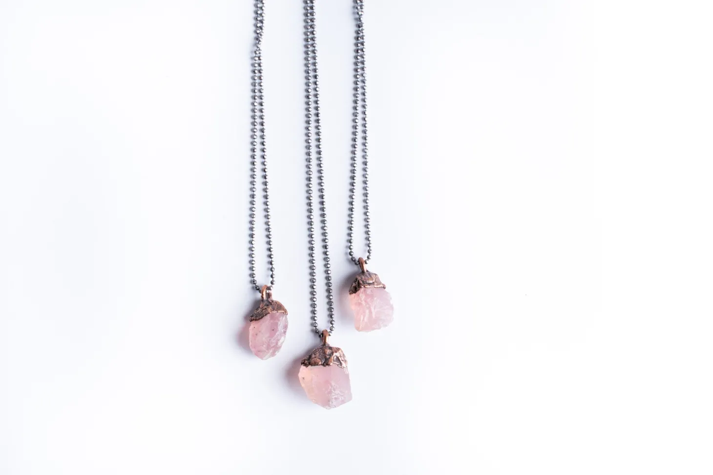 Rose quartz necklace | Electroformed crystal necklace