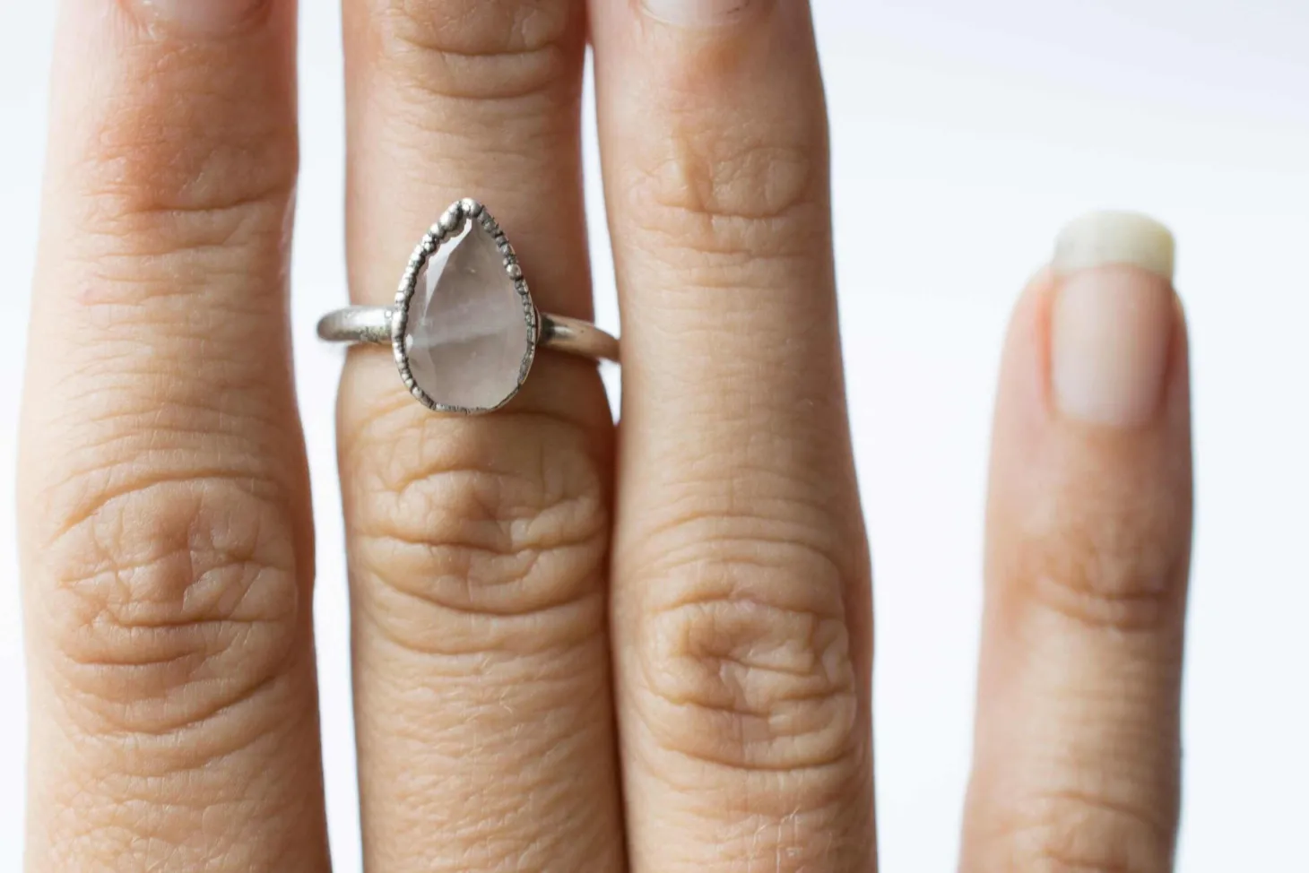 Rose Quartz ring | Organic stone stacking ring