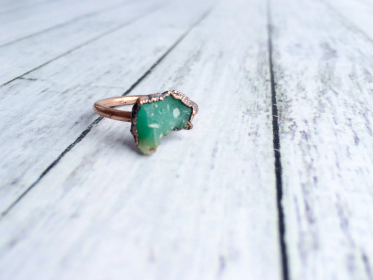 SALE Chrysoprase ring | Raw chrysoprase crystal ring
