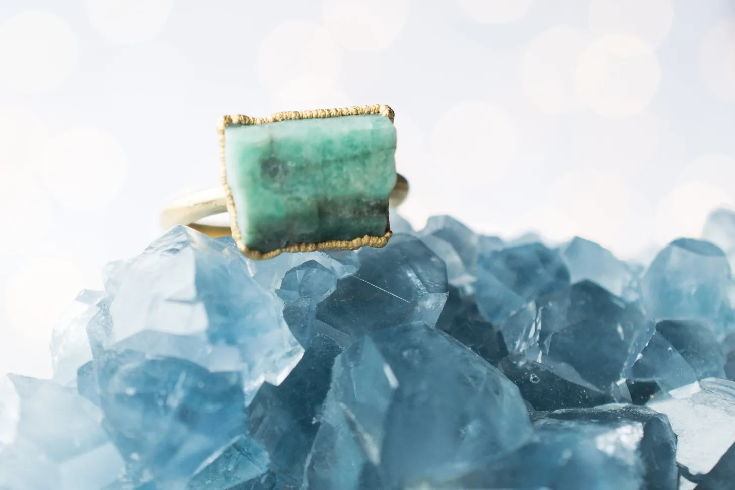SALE Gold Emerald ring | Rough emerald ring