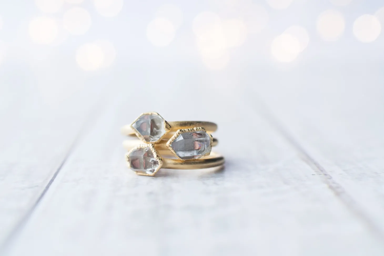 SALE Gold raw crystal ring | Herkimer diamond ring