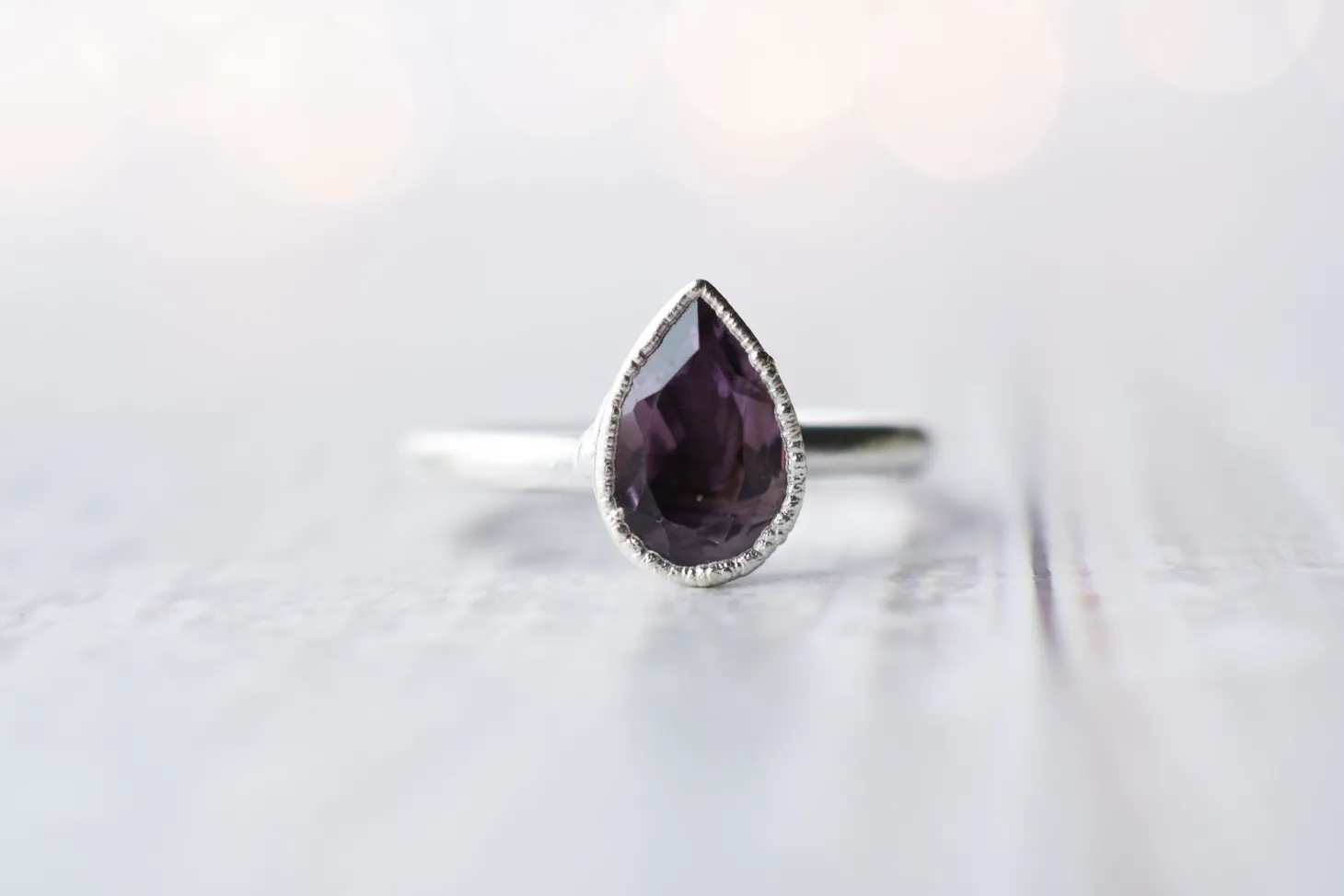 SALE Silver Amethyst statement ring | Amethyst teardrop ring