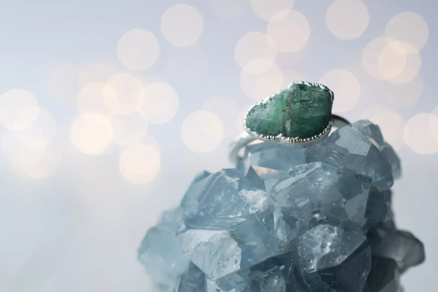 SALE Silver Emerald ring | Rough emerald ring