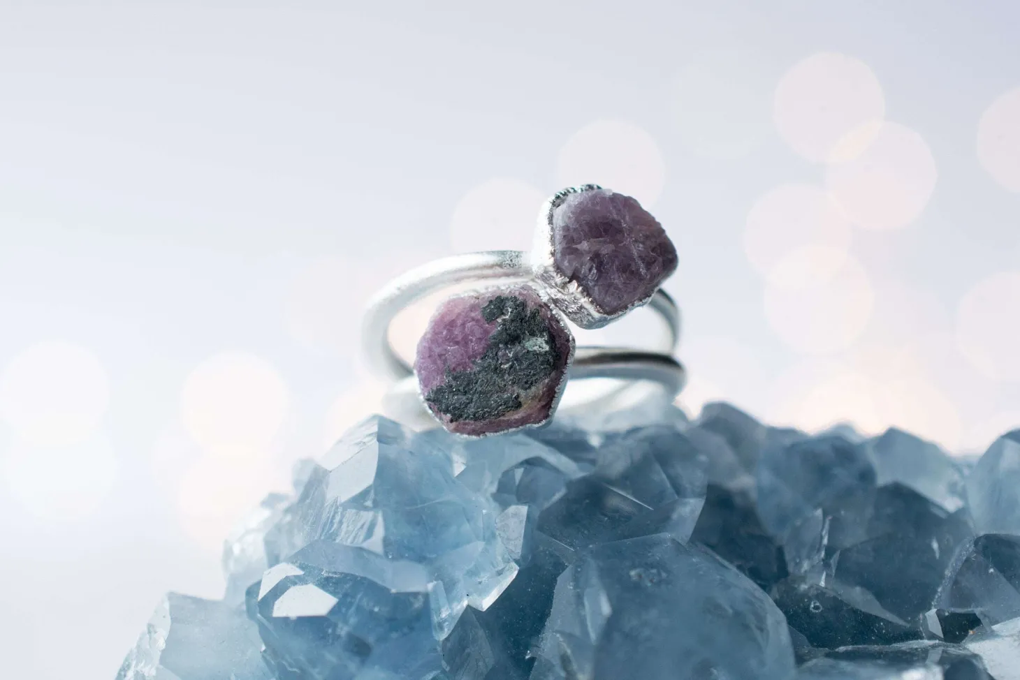 SALE Silver Ruby ring | Red ruby crystal ring